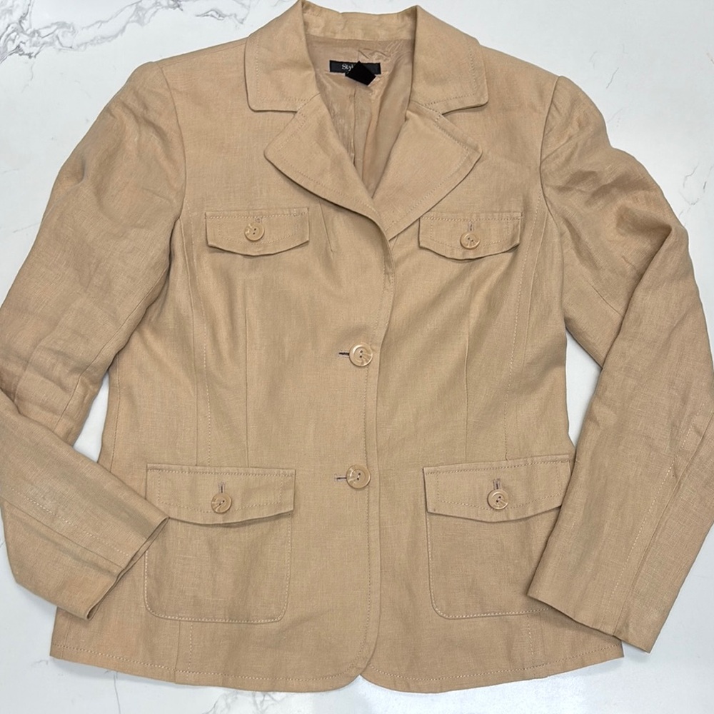 Style & Co Tan Blazer Classic Tailored Design 100% Linen women size 10